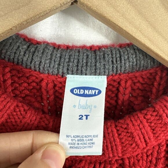 Old Navy Baby Vintage Red Cableknit Fisherman Wool Blend Sweater Size 2T Unisex - Picture 3 of 10
